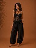 Sara - Conjunto de Encaje y Pantalón de Algodón Plisado