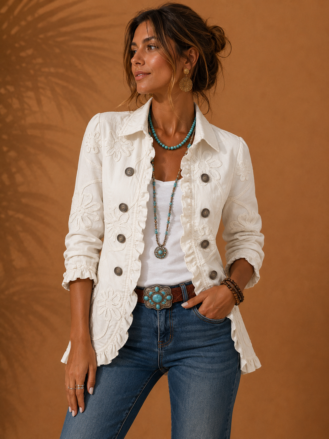 Dolores - Chaqueta Bordada, color Blanco