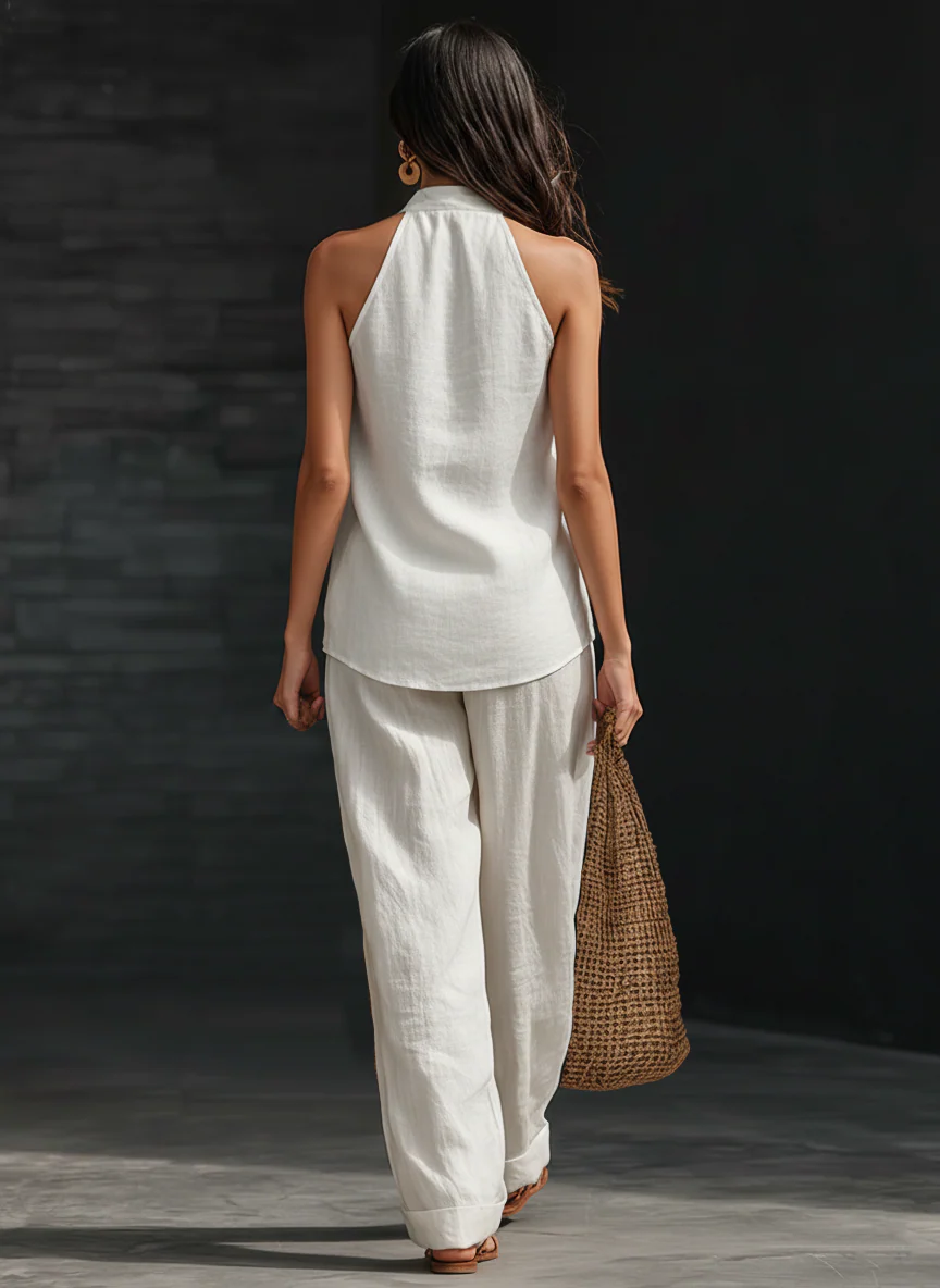 ROSA CONJUNTO SIN MANGAS Y PANTALÓN ANCHO